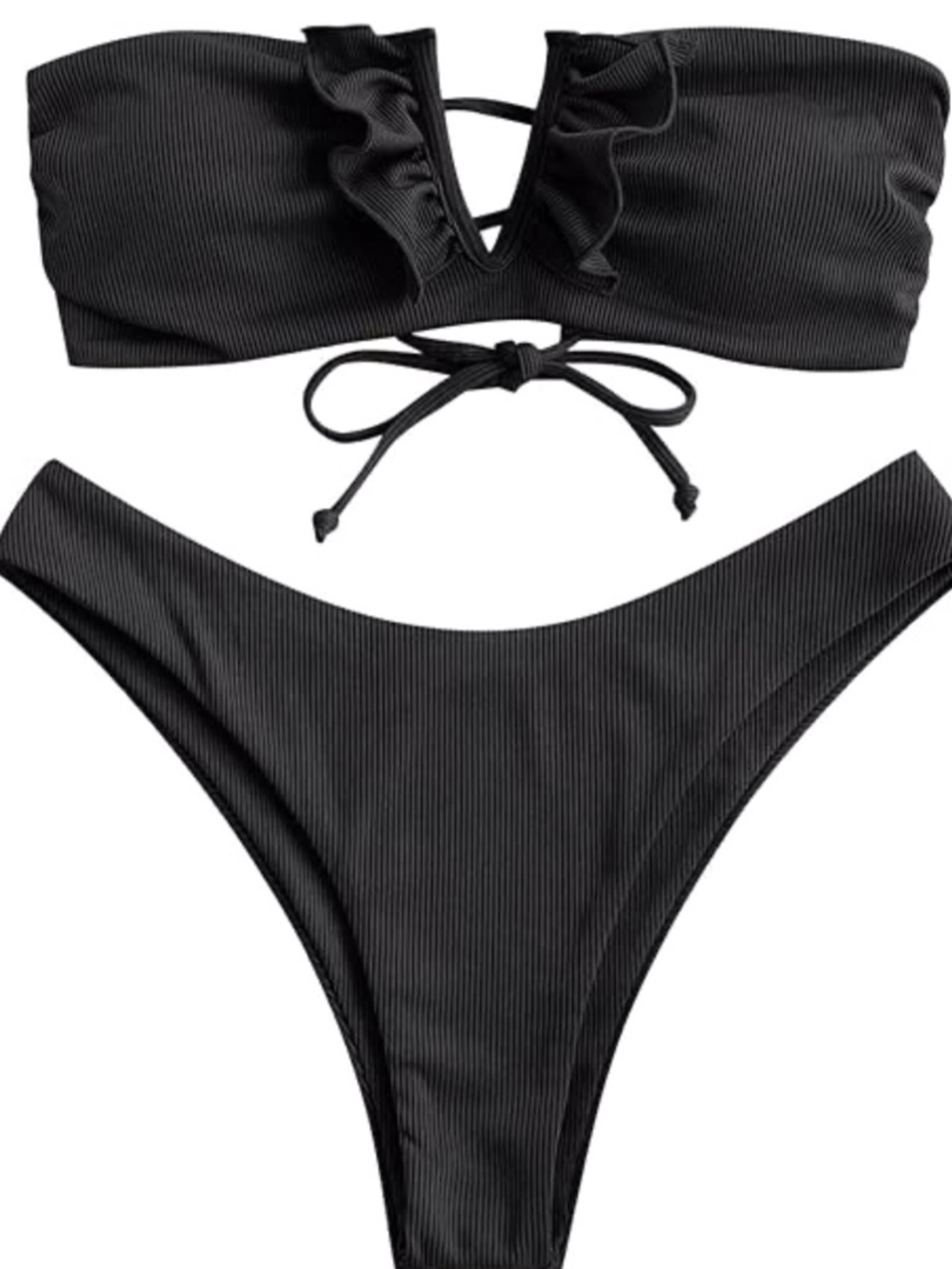 Zaful Black Ribbed Bandeau Bikini Set - Picture 2 of 10